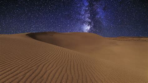 Hd Wallpaper Stars Sky Starry Night Desert Dunes Milky Way