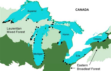 1 Map Of The Great Lakes Showing Locations Of Wetlands Sampled As Part