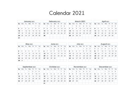 Print 12 Month Free Printable 2021 Calendar With Holidays 2021 Yearly