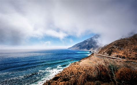 Download Wallpaper 3840x2400 Mountains Ocean Fog Coast California