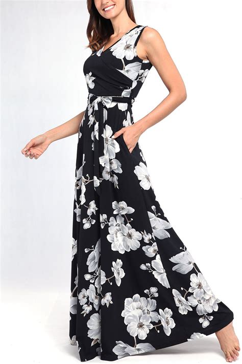 Comila Womens Summer V Neck Floral Maxi Dress Casual Long Dresses With Pockets Maxi Dress