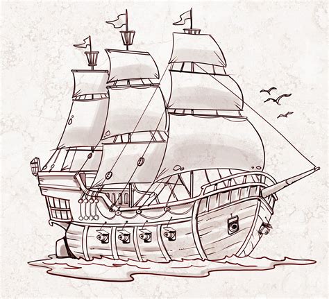 How To Draw A Realistic Pirate Ship Step By Step At Drawing Tutorials