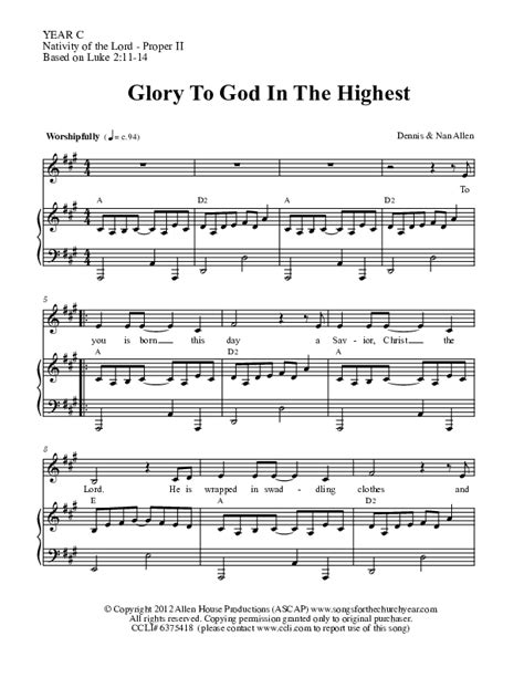 Glory To God In The Highest Sheet Music Pdf Dennis Allen Nan Allen