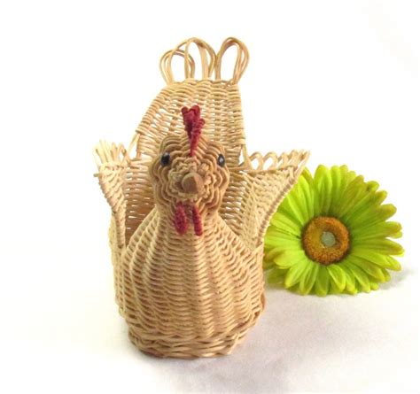 Wicker Rooster Basket Easter Egg Holder Ooak Table Etsy