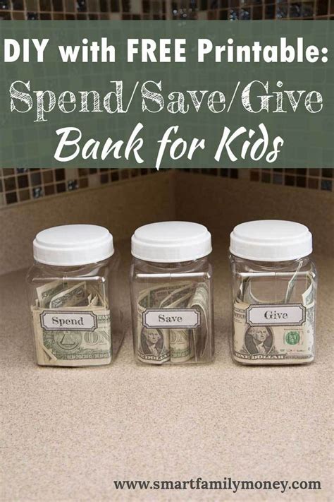 Diy With Free Printable Spendsavegive Bank For Kids Kids Money