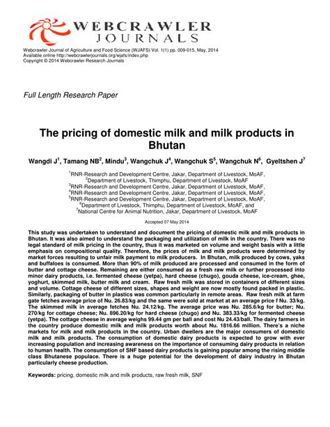 Pdf The Pricing Of Domestic Milk And Milk Products In Bhutan