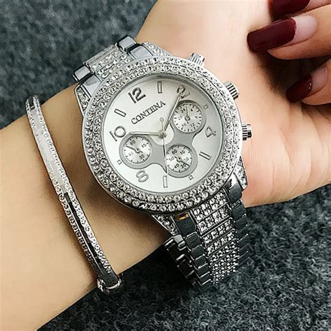 New Luxury Silver Wrist Watch Women Bling Diamonds Watches Ladies