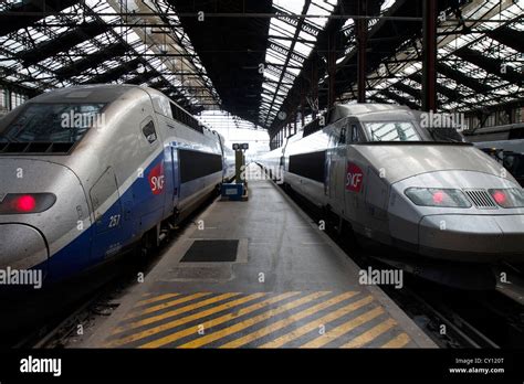 Two French High Speed Trains Scnf Tgv In Gare De Lyon Station In