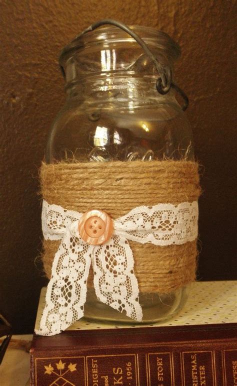 Vintage Twine And Lace Wrapped Mason Jar By Itslittlebits On Etsy 6