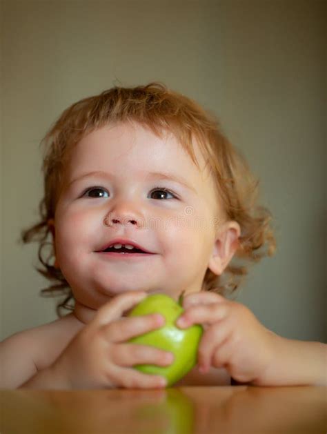 Launching Child Eat Charming Baby With Apples Little Boy Eating