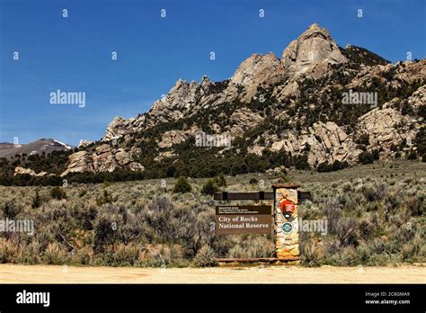 The Front Entrance Sign And Granite Formations In The City Of Rocks