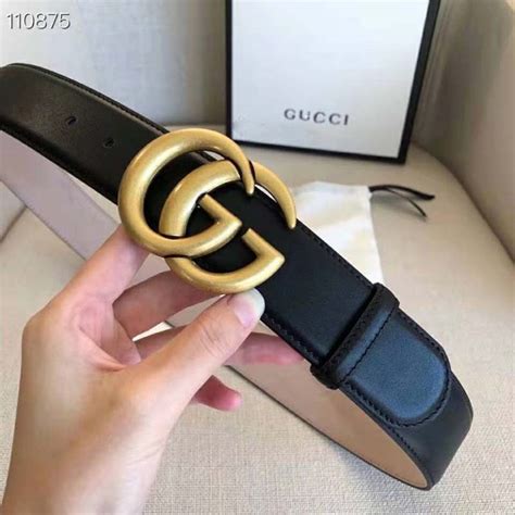 Gucci Gg Unisex Gg Marmont Leather Belt With Shiny Buckle Black 4 Cm