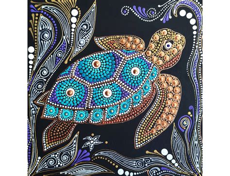 Sea Turtle Painting Dot Art Original Artwork Turtle Aboriginal Etsy