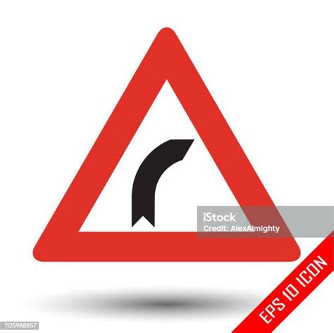 Bend To Right Warning Traffic Sign Vector Illustration Of Triangular