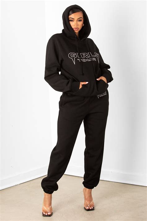 Black Sweatsuit Matching Sweatsuit Sweatpants Outfit With Heels Joggers Outfit Sweatpant