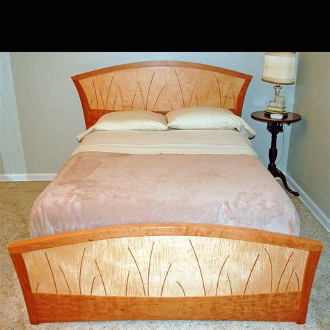 Handmade Inlaid Curving King Bed In Cherry And Curly Maple River