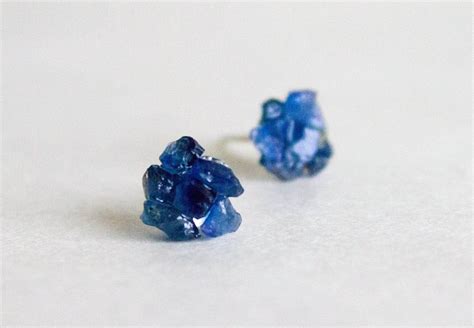 Navy Blue Studs Dark Blue Sapphire Raw Stud Earrings Etsy Sterling