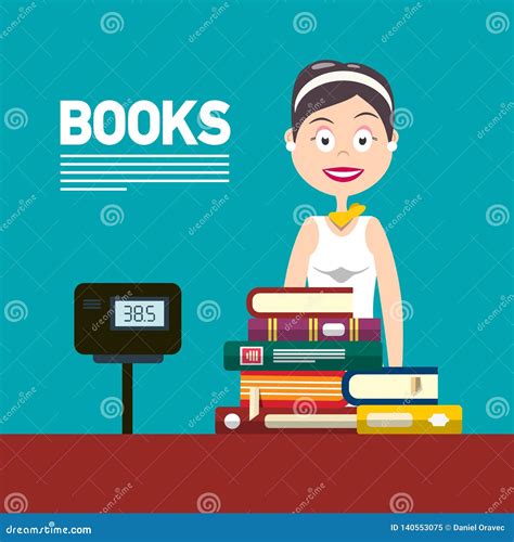 Woman Selling Books In Bookstore Or In Library Stock Vector