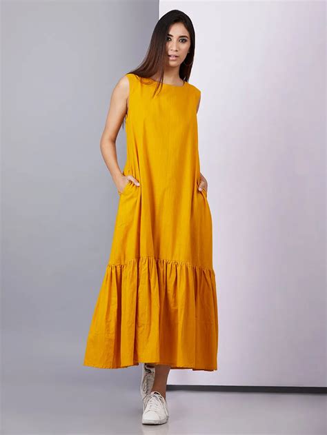 Buy Yellow Cotton Maxi Dress Online At Theloom Maxi Dress Cotton