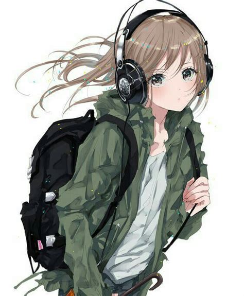 Hoodie Headphones Tomboy Anime Girl