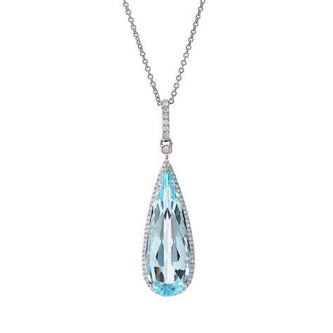 Pear Shaped Blue Topaz And Diamond Pendant In White Gold New York