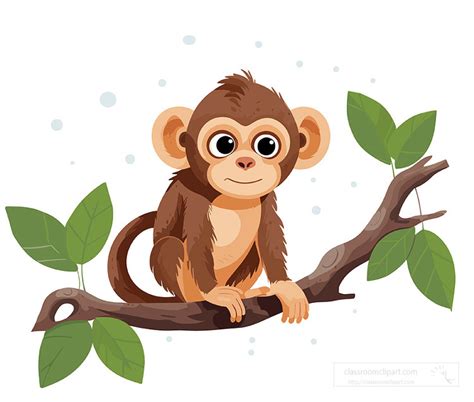 Monkey Clipart Cute Monkey Uses Tail To Balance Itself On Tree Branch