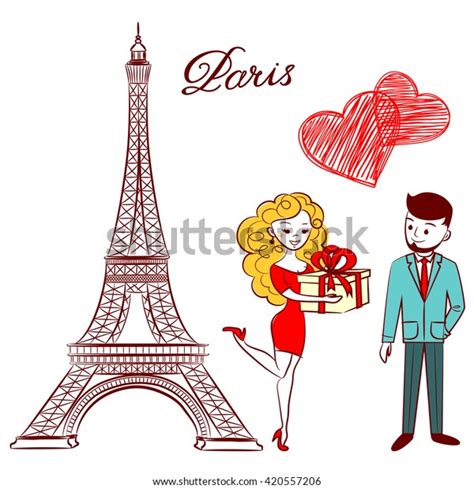 Sketch Eiffel Tower Love Guy Girl Stock Vector Royalty Free 420557206