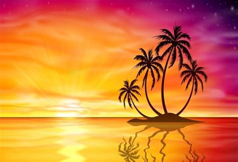 Laeacco Tropical Sea Palm Tree Sunset Scenic Portrait