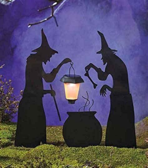 3 Piece Witch Stake Cauldron Pot Solar Lighted Lantern Halloween