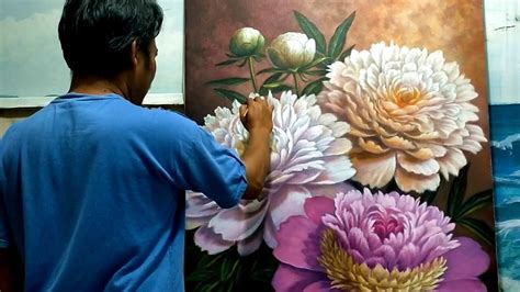 Cara Menggambar Melukis Bunga Peony Besar Lukisan Akrilik Karya