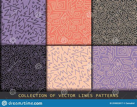 Collection Of Swatches Memphis Lines Patterns Stock Vector