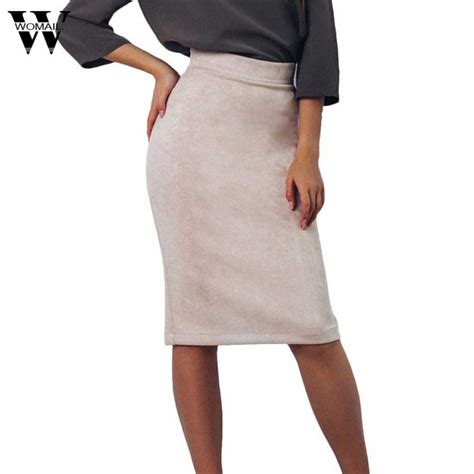 buy womail 2017 vintage suede bodycon skirt high waist women knee length pencil