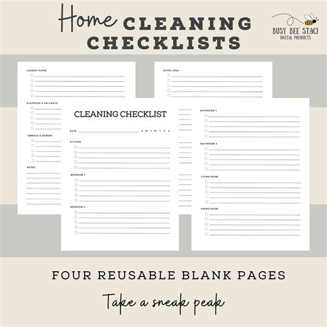 Home Cleaning Digital Checklist Blank And Prefilled Lists Etsy