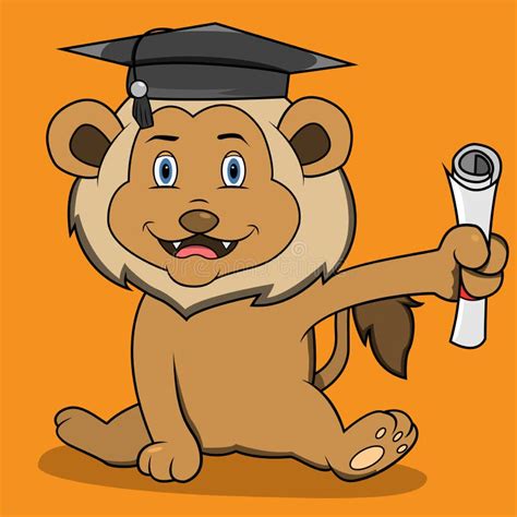 Character Lion For Celebrating Graduation Orange Colors Background
