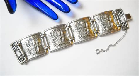 bracelet-coro-vintage-bracelet-coro-aztec-mayan-chunky-link-etsy-vintage-bracelets,-silver