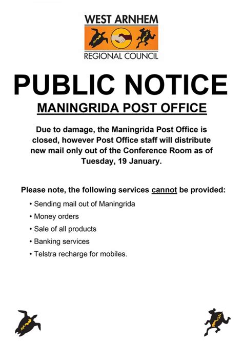 update maningrida post office west arnhem regional council