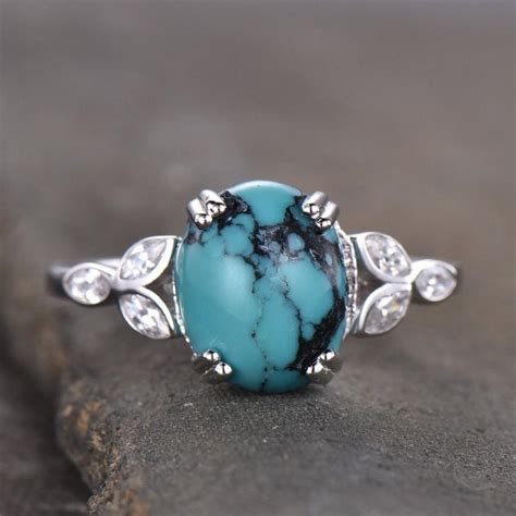 turquoise ring sterling silver ring big turquoise engagement ring anniversary t for her