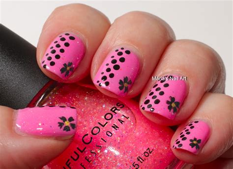 Marias Nail Art And Polish Blog Pink Glitter Dots And The Flowers