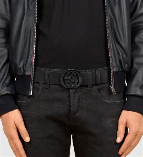 Gucci Black Suede Belt With Interlocking G Buckle For Men Lyst