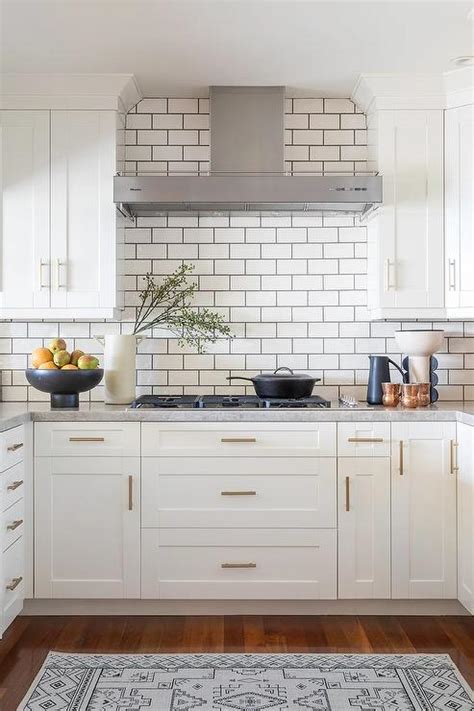 White Kitchen Subway Tiles With Dark Gray Grout Transitional Kitchen
