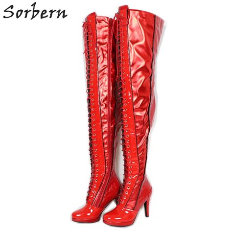 Sorbern Red Kinky Boots Over Knee Thigh High Ladies Boot Crocodile