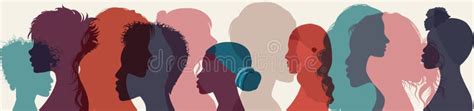 Silhouette Group Multiethnic Diversity Women And Girl Who Talk And