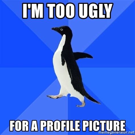 Im Too Ugly For A Profile Picture Socially Awkward Penguin Meme
