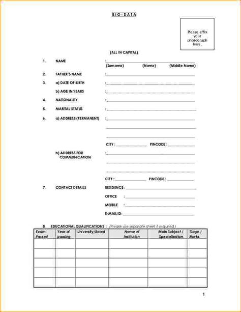 Learn this format and how it differs from a resume in our complete guide. Collection of Biodata Form Format For Job Application Free Download ... | Biodata format