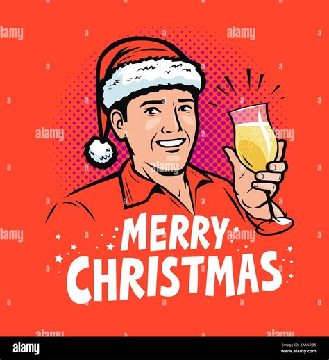 Merry Christmas Greeting Card Pop Art Retro Comic Style Vector