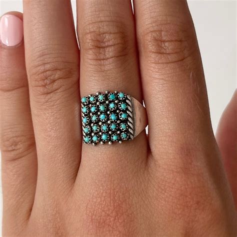 Five Row Snake Eye Turquoise Ring Band Signed Haloo Native American