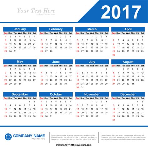 2017 Calendar Template Vector