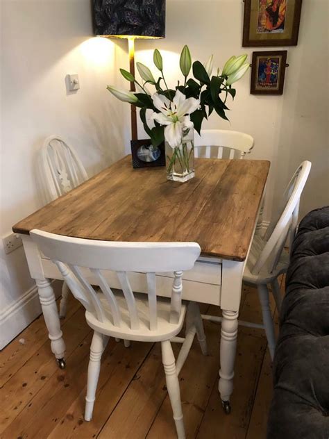 Vintage Pine Farmhouse Kitchen Dining Table And Chairs In Bournemouth