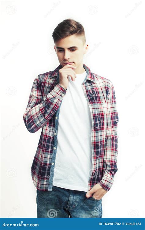 Young Handsome Teenage Hipster Guy Posing Emotional Happy Smiling