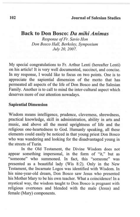 Response To Arthur Lentis “da Mihi Animas In Don Bosco Don Boscos